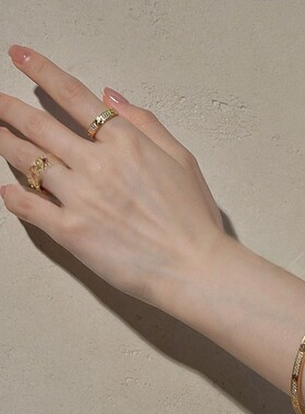 保色沙金轻奢点钻有钱花戒指仿黄金色发财食指戒玫瑰红指环女送礼