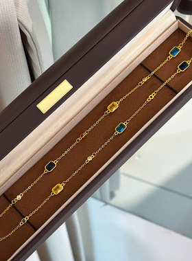 归真居越南沙金中古vintage方形彩宝项链 轻奢小众高级感项链时尚