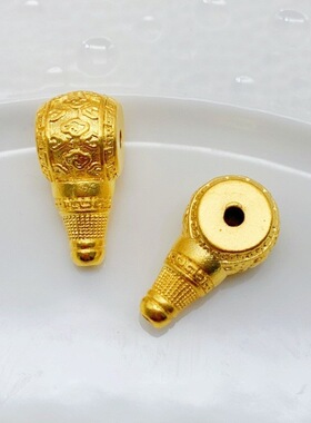 沙金保色祥云三通佛头手串隔片佛珠转运珠黄金色文玩diy配饰饰品