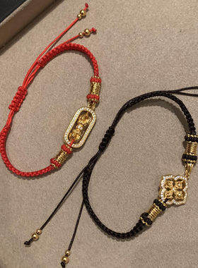 可旋转点钻十字金刚杵手链降魔杵红绳好运女轻奢小众精致沙金配件