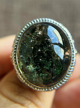 纯天然星光绿幽灵戒指水晶情侣