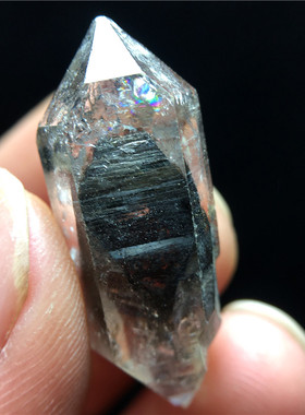 黑闪灵钻黑幽灵水晶原石矿物吊坠