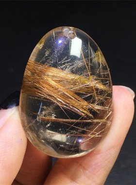 天然男女钛晶黄发晶原石吊坠饰品