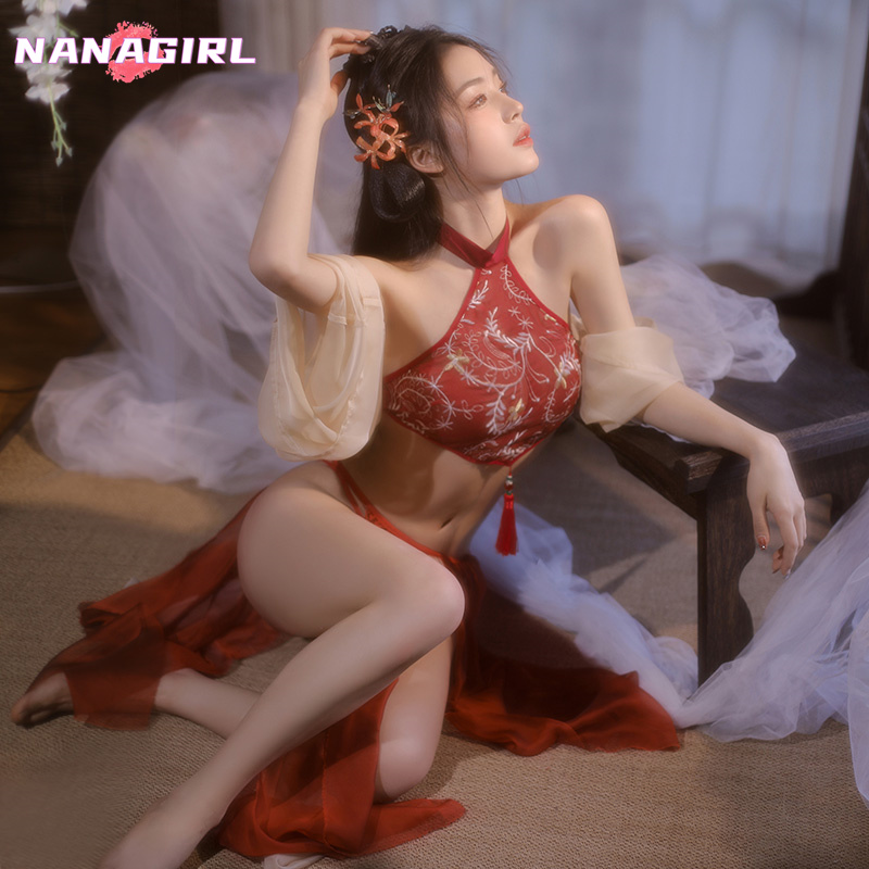 妖艳妲己狐妖女神复古汉服仙女cosplay肚兜套装透明网纱绑带古装-图0