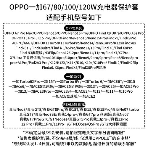 适用于OPPO Reno16 Pro充电器硅胶保护套80w快充线套OPPOFindN6/OPPOFind X9 Pro充电头数据线保护套防刮耐磨 - 图0