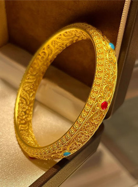 花丝镂空红蓝珐琅彩皇后手镯女