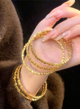 錾刻铜钱纹碎碎冰小马手镯女