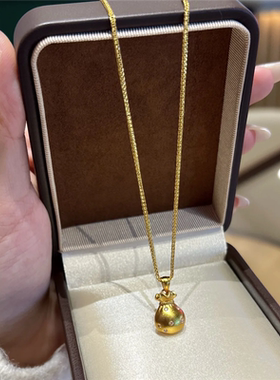 「袋袋有财」新中式古法拉丝点钻纳财小福袋项链女黄金色锁骨套链