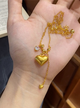 999黄金色精致好美拉丝爱心项链