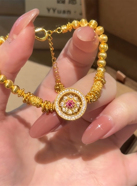 可旋转红宝莲花八宝罗盘手链女