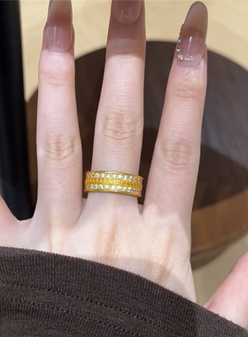 保色沙金满钻麻花麦穗戒指女