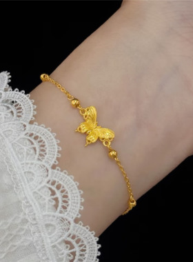 999黄金色錾刻花丝镂空蝴蝶戒指女新中式烟雨梦蝶开口戒指环饰品