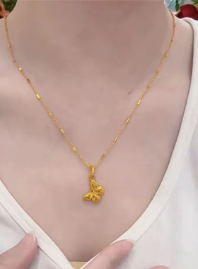 黄金色超闪车花碎碎冰蝴蝶项链女