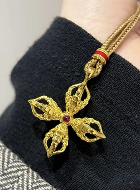 古法红宝石双面十字金刚杵项链女