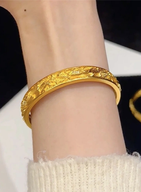 錾刻立体点钻牡丹花开口手镯女