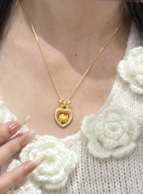 满圈钻爱心蝴蝶结kitty猫项链女