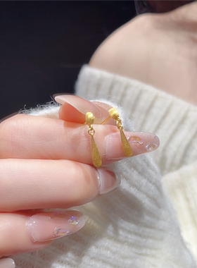 古法鎏金拉丝水滴耳钉女耳饰品