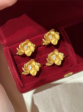 拉丝微镶锆石花蕊盛开芍药花戒指