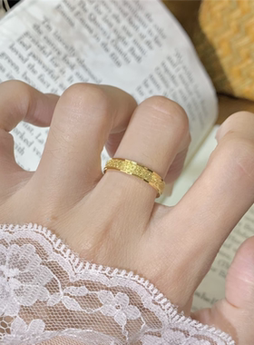 仿黄金色爆闪磨砂情侣对戒男女款