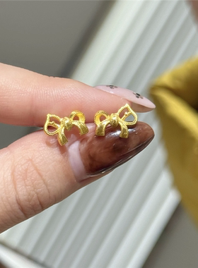 周家同款拉丝蝴蝶结小马耳钉女