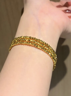 高货版~999黄金色爆闪蹦迪珠三圈手镯开口女弹簧记忆手链素圈镯子
