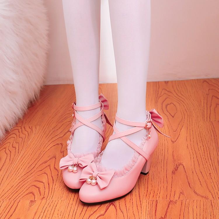 日系甜美洛丽塔凉鞋女2021夏季学生软妹绑带粗跟中高跟单鞋包头鞋