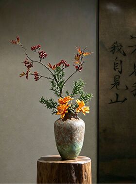 宋代美学陶瓷花瓶新中式仿真花艺侘寂摆件民宿酒店咖啡厅高级装饰