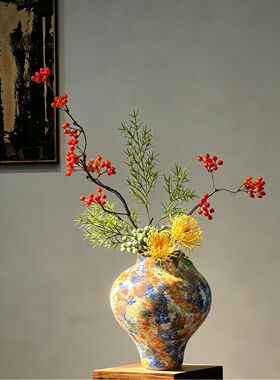 宋氏美学陶瓷花瓶景德镇客厅玄关桌装饰品中古侘寂风仿真花插摆件