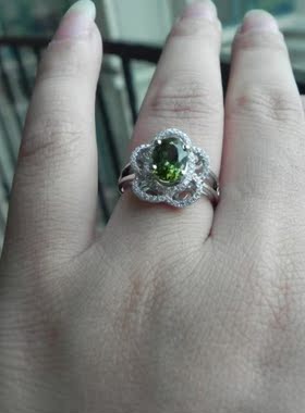 925银镀玫瑰金，白金，碧玺镶嵌红绿戒指