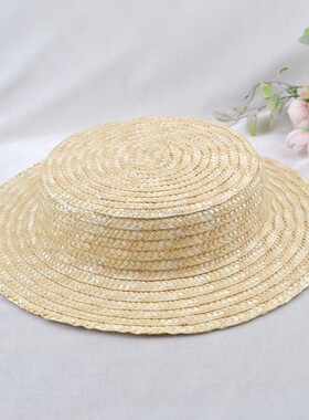lolita洛丽塔麦秆草帽天然麦秆草帽平顶帽手工编织春夏遮阳帽30cm