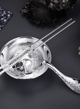 五福临门镀银碗筷勺三件套金属工艺品家居摆件会销保险商务礼品