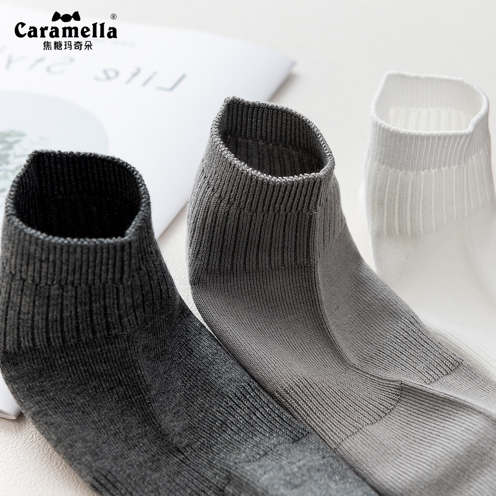 caramella服饰旗舰店caramella袜子男棉春秋双针纯色薄款短袜浅口学生运动吸汗船袜子2