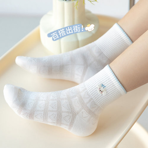 caramella袜子女夏季可爱薄款女士棉短袜女生透气新款爆款中筒袜 - 图0