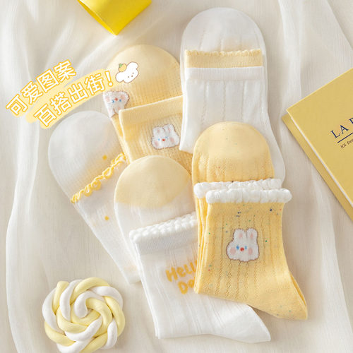 caramella春夏新品可爱袜子女生爆款网眼透气少女卡通棉袜中筒袜 - 图0