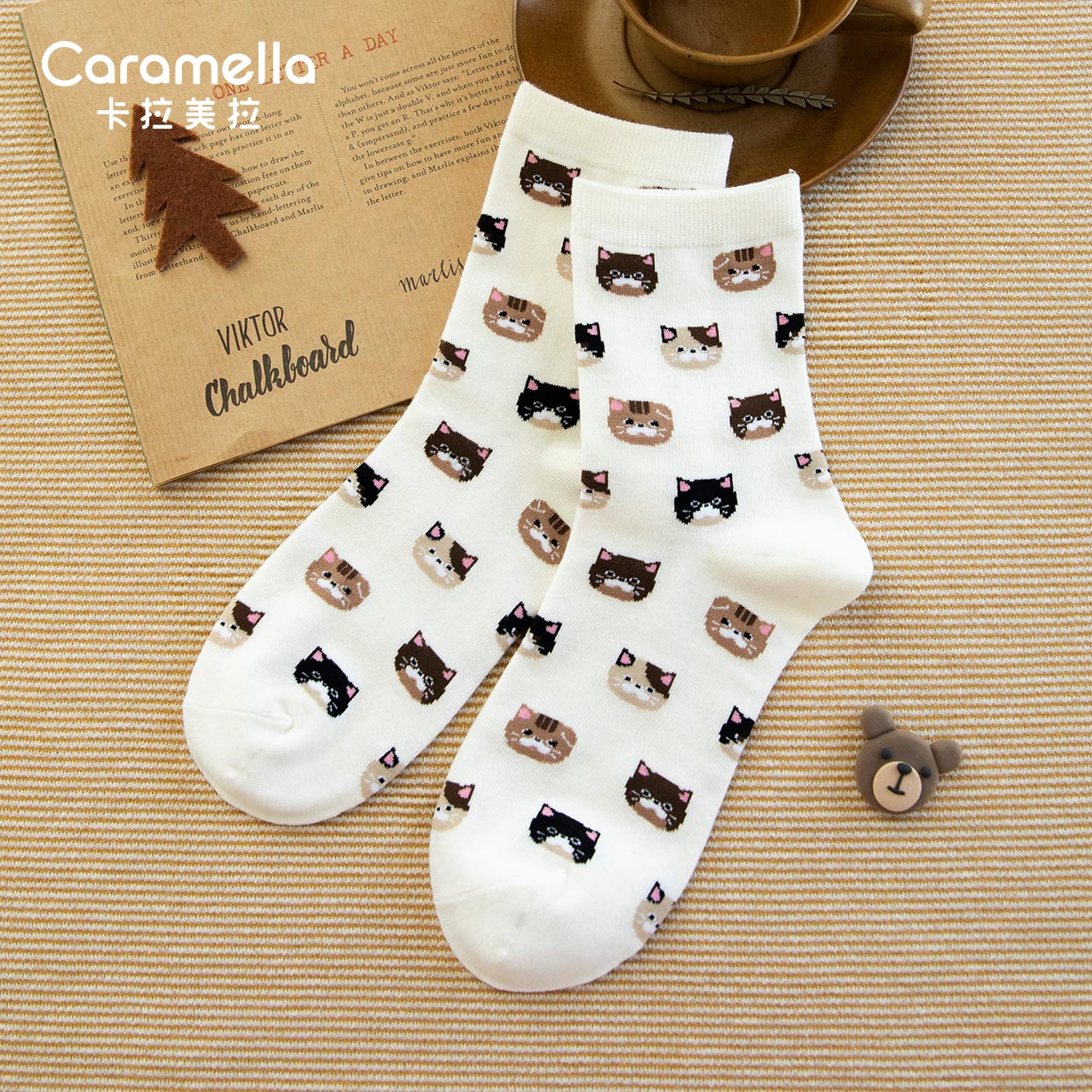 caramella服饰旗舰店caramella袜子女ins潮秋冬季中长筒韩版薄款可爱日系卡通提花棉袜0