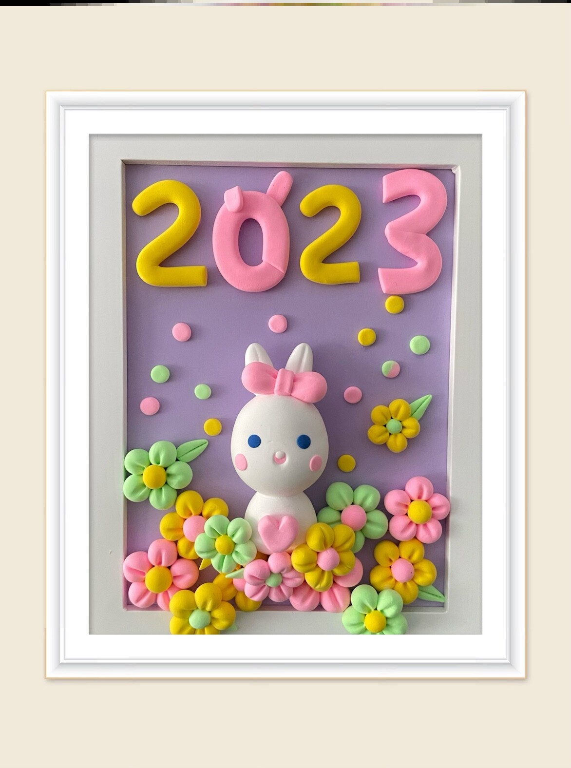 爱国主题粘土相框画兔子成品浮雕画亲子兔手工制作材料包创意彩泥