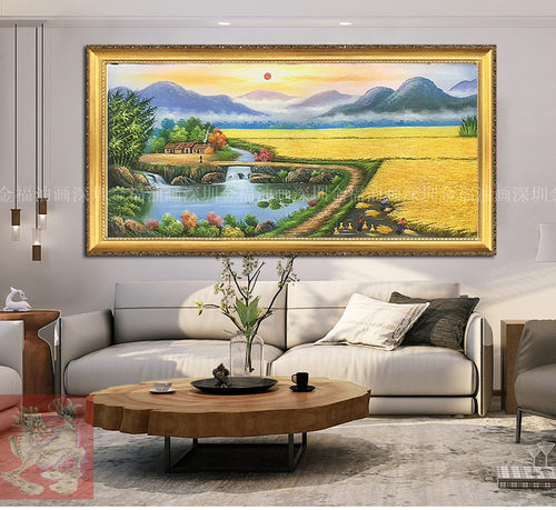 手绘新中式田园丰收图稻田风水风景油画聚宝盆客厅办公室家居挂画 - 图2