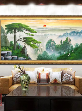 纯手绘黄山风景油画中式迎客松