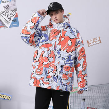 bt trendy branding colorful hand-painted graffiti letters printed hooded couple hip-hop trend winter jacket new cotton jacket for men