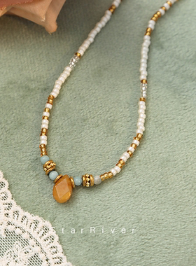 原创小众设计黄东陵米珠项链甜妹风锁骨链送女友礼物