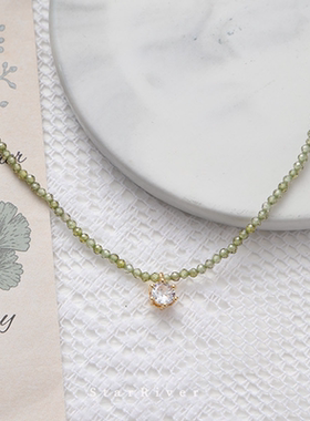 欧美ins简约风绿色锆石项链女小众设计感串珠链百搭气质新款吊坠