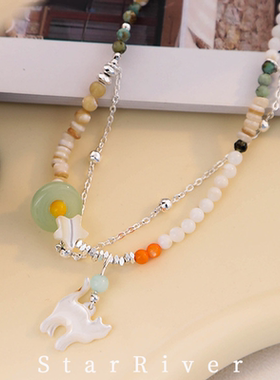 母贝非洲松石串珠项链女清新甜美设计感吊坠时尚ins级感锁骨链