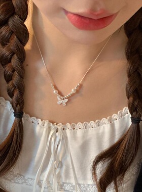 s925纯银气质小众蝴蝶施家珍珠项链女轻奢高级感气质温柔锁骨