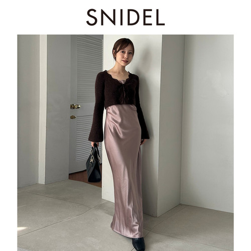 SNIDEL2025秋冬新品羊毛蕾丝领针织开衫缎面连衣裙套装SWNO255089 - 图3