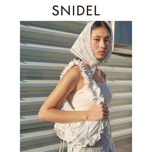 SNIDEL春夏款甜美可爱系带抽褶荷叶边手提单肩包SWGB251621 - 图0