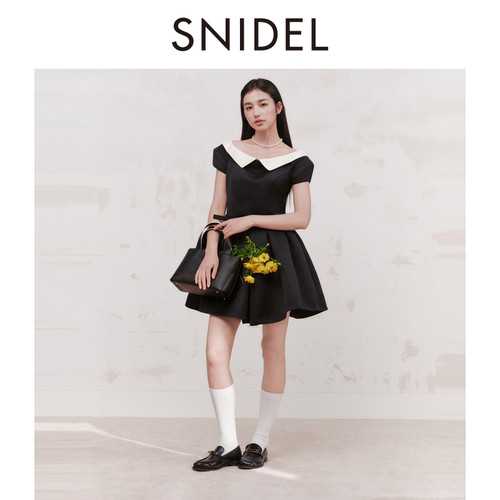 SNIDEL2026春夏新品气质赫本风翻领腰带收腰短款连衣裙SWFO261303 - 图2