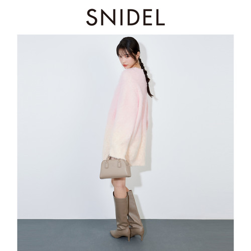 SNIDEL秋冬款甜美百搭圆领渐变毛绒感针织连衣裙SWNO244174 - 图0