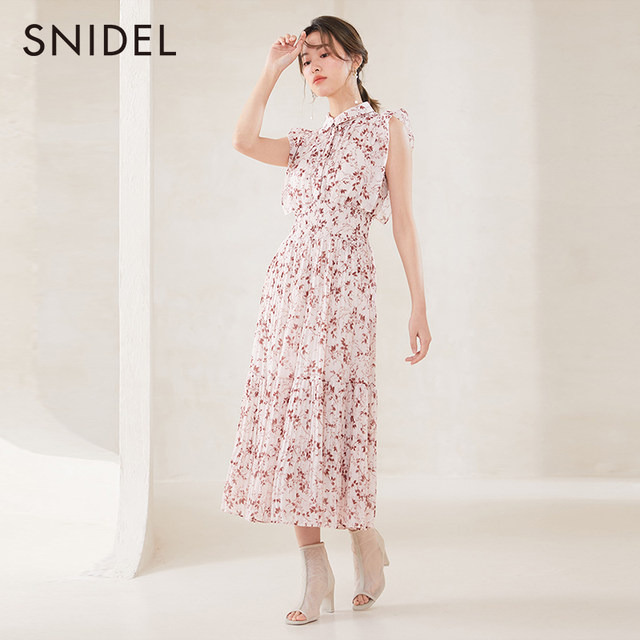 SNIDEL2023 Spring and Summer New Product Sweet Fairy Little Flying Sleeve Floral Pleated Waist Dress SWFO231051