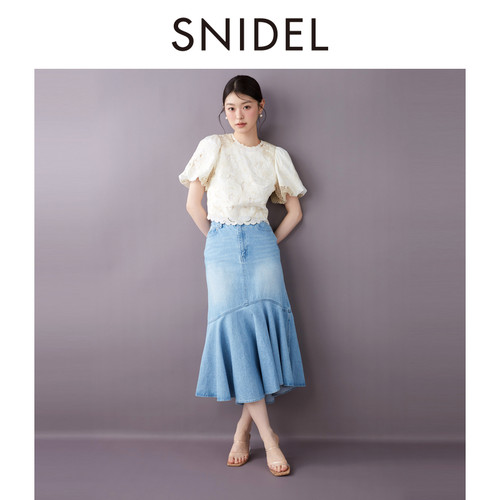 SNIDEL春夏款优雅泡泡袖蕾丝刺绣钩花衬衫上衣SWFB252110 - 图2