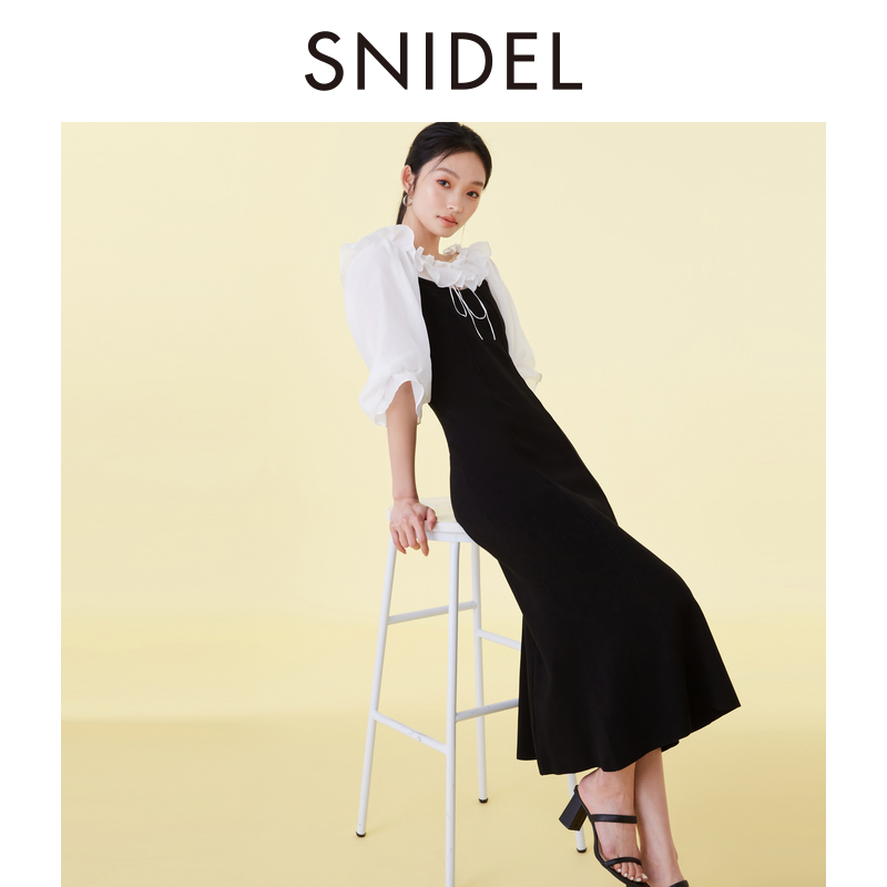 SNIDEL2024春夏新品甜美荷叶边碎花拼接针织收腰连衣裙SWNO242075